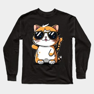 Cute ginger cat wearing sunglasses Long Sleeve T-Shirt